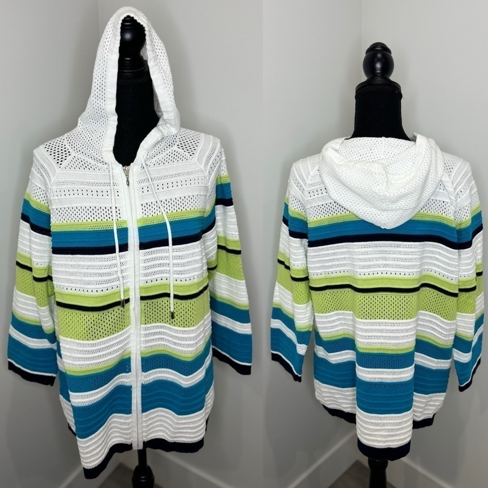 Christopher & Banks Strip Hooded Zip Up Summer Beach Cover Up